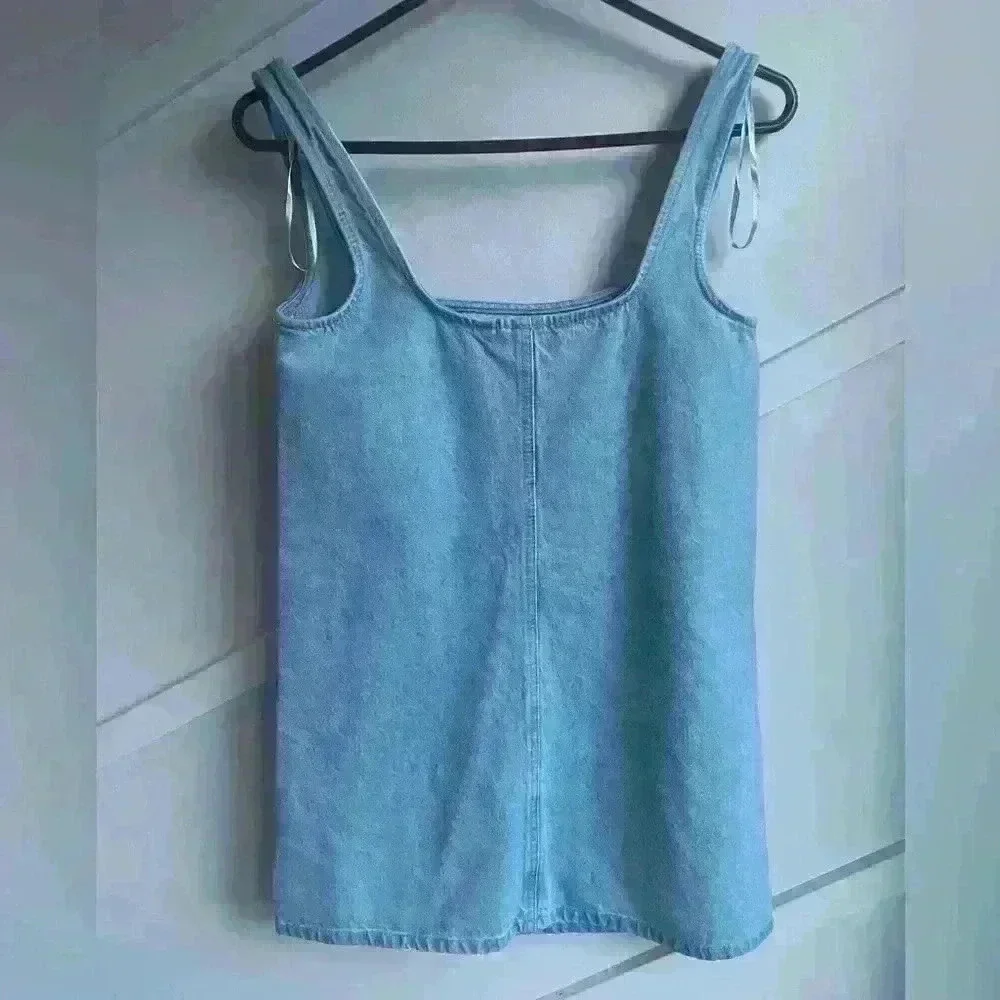 ZARA Square Neck Denim Tank  Mini Dress size XS NWOT - Picture 6 of 10